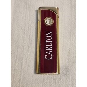 Carlton Gold Tone Red Enamel Advertising Cigarette Lighter Vintage Tobacco